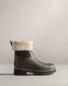 Hunter Refined Stitch Roll Top Naisten Sherpa Boots Vihreä | Suomi-56804