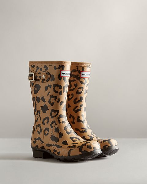 Hunter Hybrid Leopard Print Lasten Kumisaappaat Ruskea | Suomi-32147