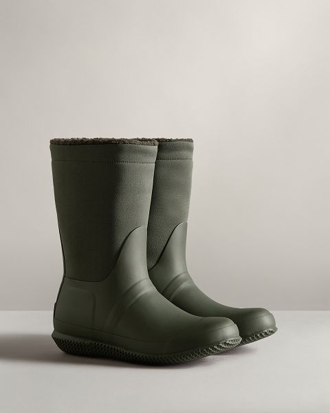 Hunter Insulated Roll Top Naisten Sherpa Boots Tummanoliivinvihreä | Suomi-40815