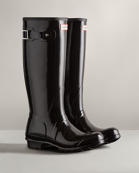 Hunter Original Korkeat Gloss Naisten Original Tall Boots Mustat | Suomi-18354