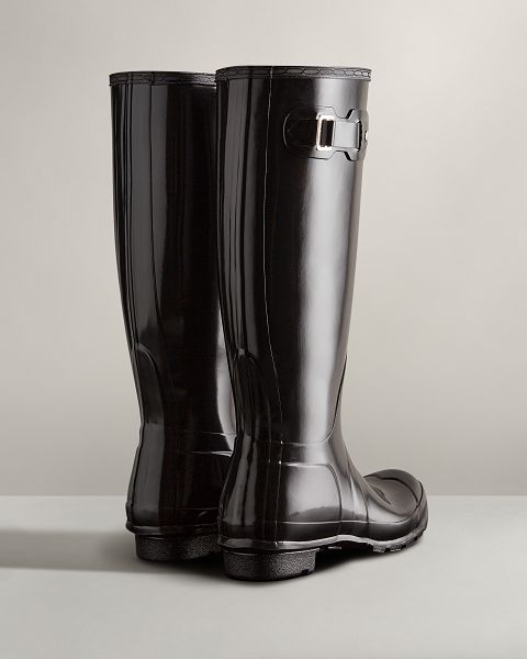 Hunter Original Korkeat Gloss Naisten Original Tall Boots Mustat | Suomi-18354