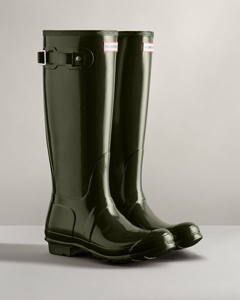 Hunter Original Korkeat Gloss Naisten Original Tall Boots Tummanoliivinvihreä | Suomi-62891