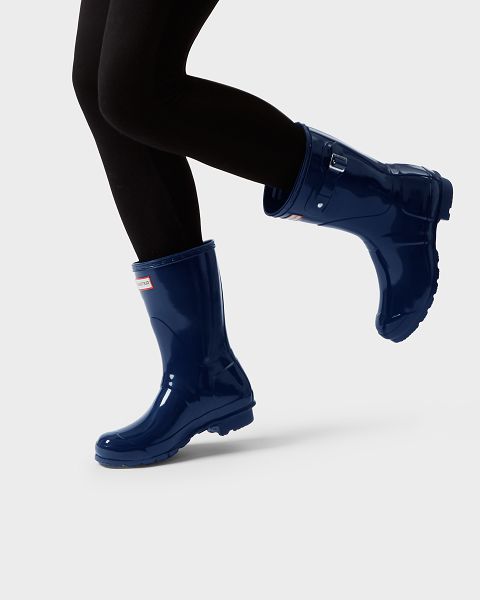 Hunter Original Lyhyt Gloss Naisten Original Short Boots Laivastonsininen | Suomi-81295