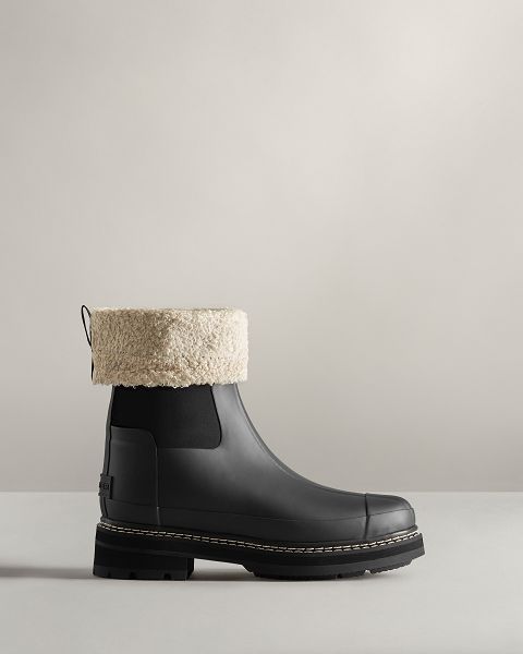 Hunter Refined Stitch Roll Top Naisten Sherpa Boots Mustat | Suomi-38014