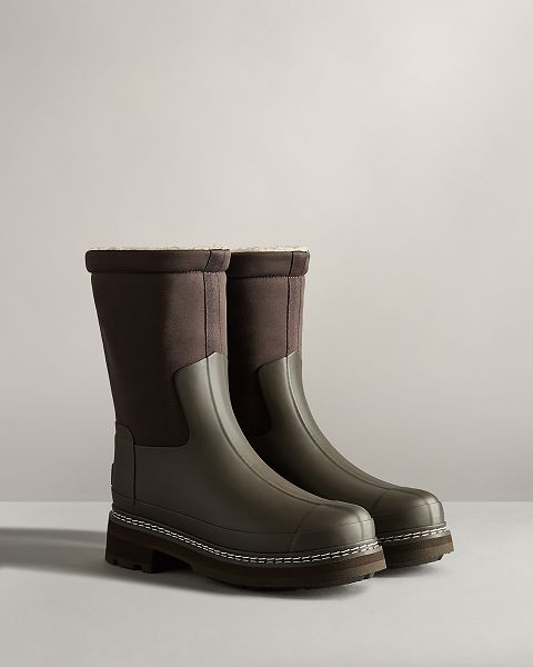 Hunter Refined Stitch Roll Top Naisten Sherpa Boots Vihreä | Suomi-56804