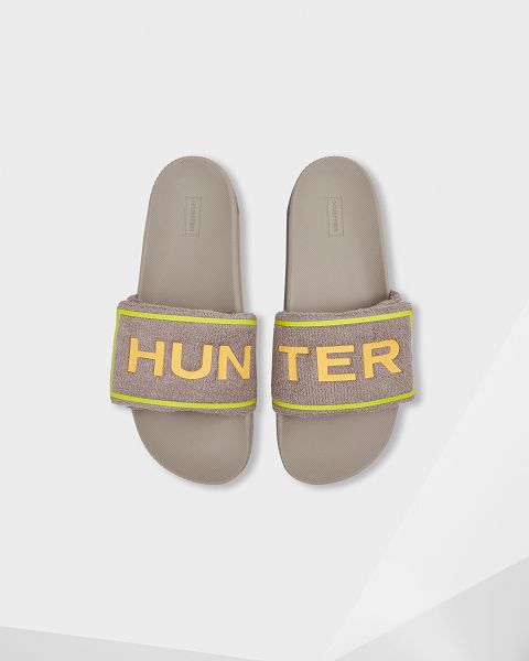 Hunter Terry Towelling Logo Adjustable Miesten Rantasandaalit Harmaat | Suomi-30975