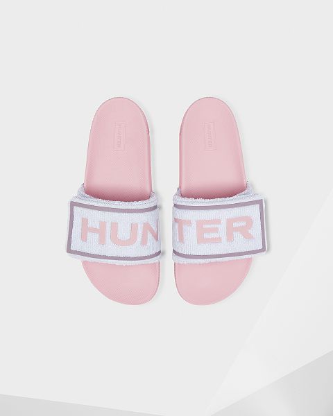 Hunter Terry Towelling Logo Adjustable Naisten Rantasandaalit Sininen Pinkki | Suomi-13856